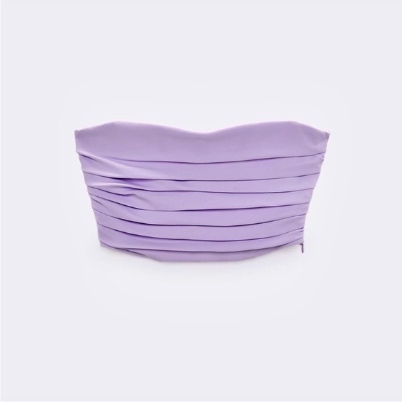 Zara NWT lilac / lavender / light purple pleated double lined crop top - Picture 3 of 7
